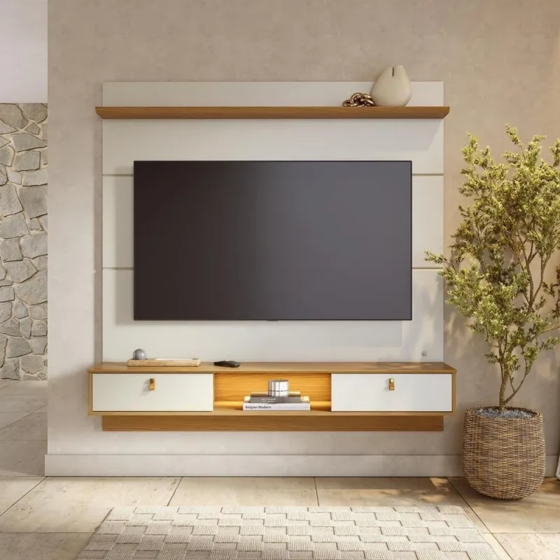 Painel para TV Bali 60" 160CM MDP com LED Off White e Freijó Colibri Móveis - colibri móveis - Agro