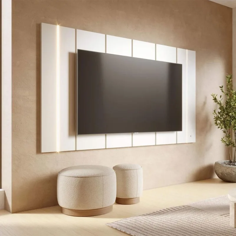 Painel para TV Maggiore 75" 240CM MDF-MDP com LED Off White Matte Colibri Móveis - colibri móveis - Agro