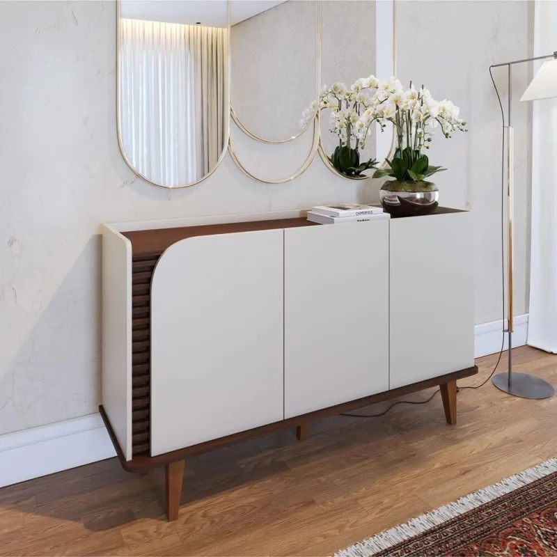 Buffet Jurerê Retrô 3 Portas sem Gavetas MDP 136CM Off White Colibri Móveis - colibri móveis - Móveis