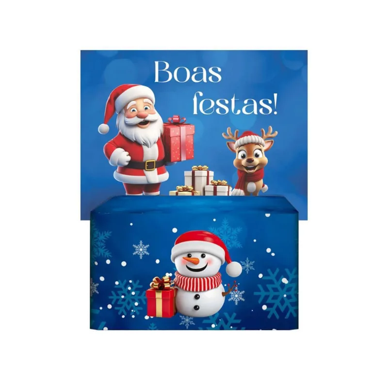 Kit Painel Retangular + Capa Mesa Natal Em Tecido Sublimado