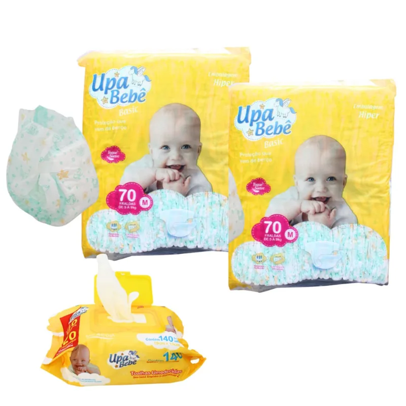 Kit 140unds Fralda M Descartável Hipoalergênico + 140 Lenços
