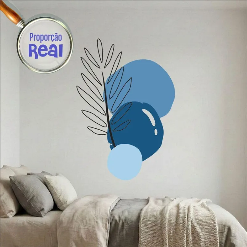 Adesivo Floral Boho Azul Estilo Nórdico 130x90 Minimalista Mod 02