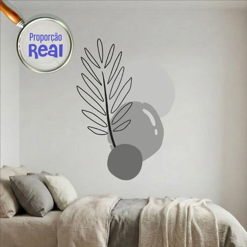 Adesivo Floral Boho Cinza Estilo Nórdico 130x90 Minimalista Mod 02