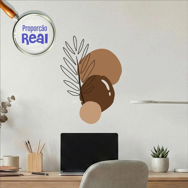Adesivo Floral Boho Marrom Estilo Nórdico 50x35 Minimalista Mod 02