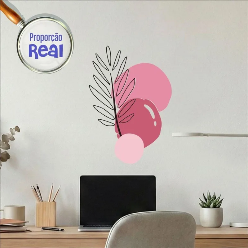 Adesivo de Parede Floral Boho Mod.02 Minimalista 55x80 Rosa Estilo Nórdico Preciso Decor