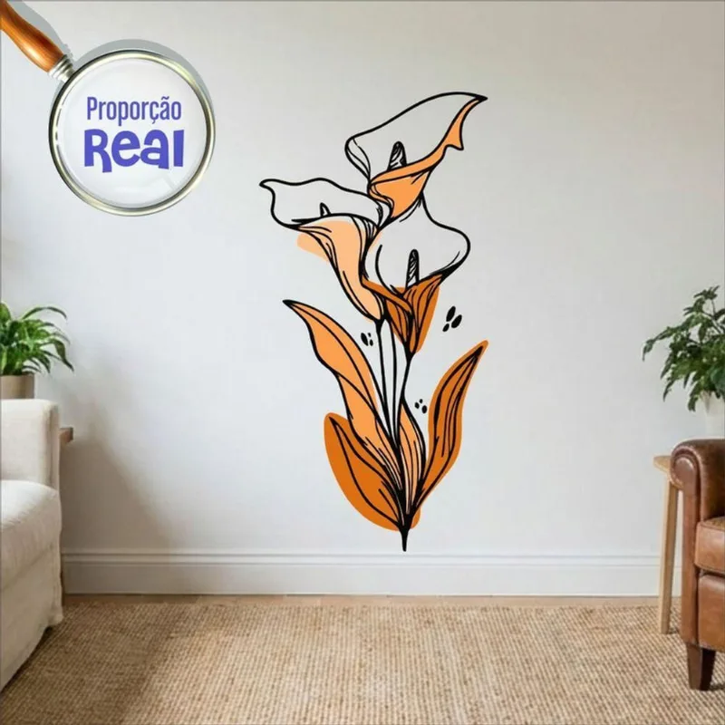 Adesivo de Parede Floral Boho Mod.04 60x120 Laranja Estilo Nórdico Preciso Decor