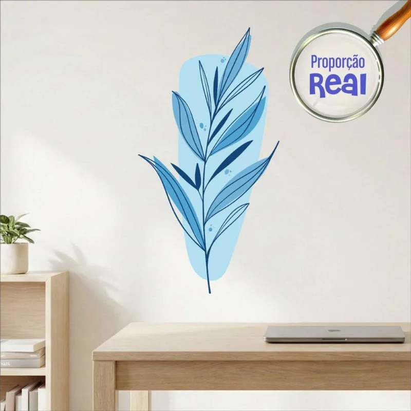 Adesivo Floral Boho Azul Estilo Nórdico 47x90 Minimalista Mod 03