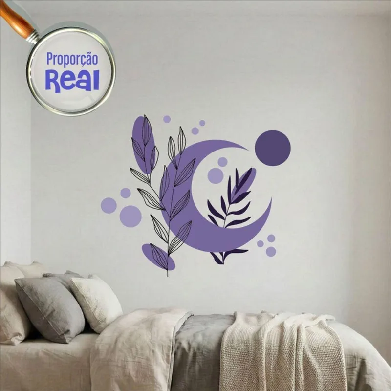 Adesivo de Parede Boho Floral Mod.05 Nórdico Minimalista Roxo Preciso Decor
