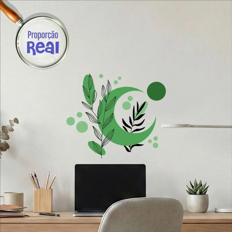 Adesivo de Parede Boho Floral Mod.05 Minimalista Verde 45x38 Vinil Fosco Preciso Decor