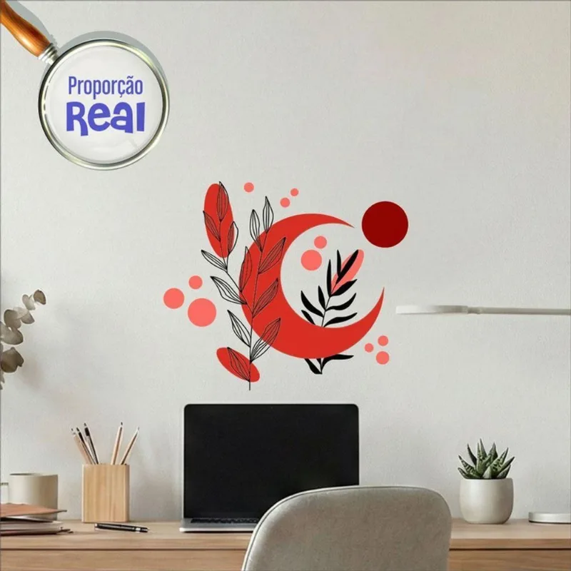 Adesivo de Parede Boho Floral Mod 05 Estilo Nórdico Vermelho Preciso Decor