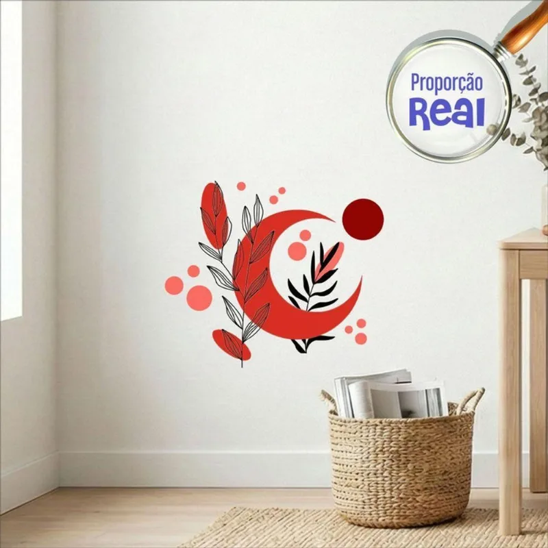 Adesivo de Parede Boho Floral Mod 05 Nórdico Minimalista Vermelho Preciso Decor