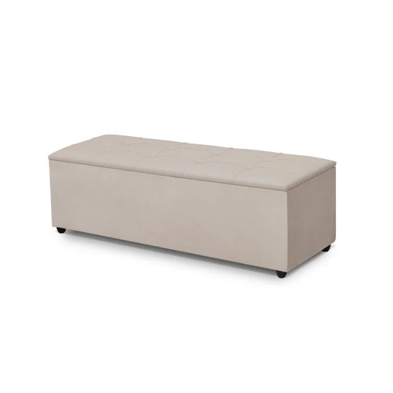 Baú Recamier Firenze 140CM Estofado em Tecido Veludo Bege para Decoração do Quarto - OUTRAS - Móveis