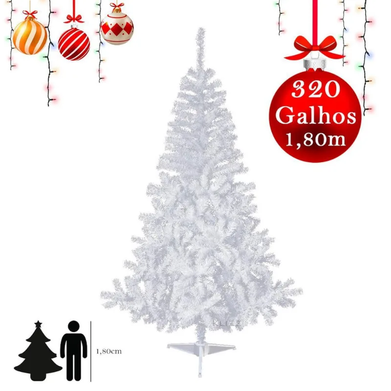 Arvore De Natal Branca 1,80 Metros 320 Galhos Pinheiro Luxo
