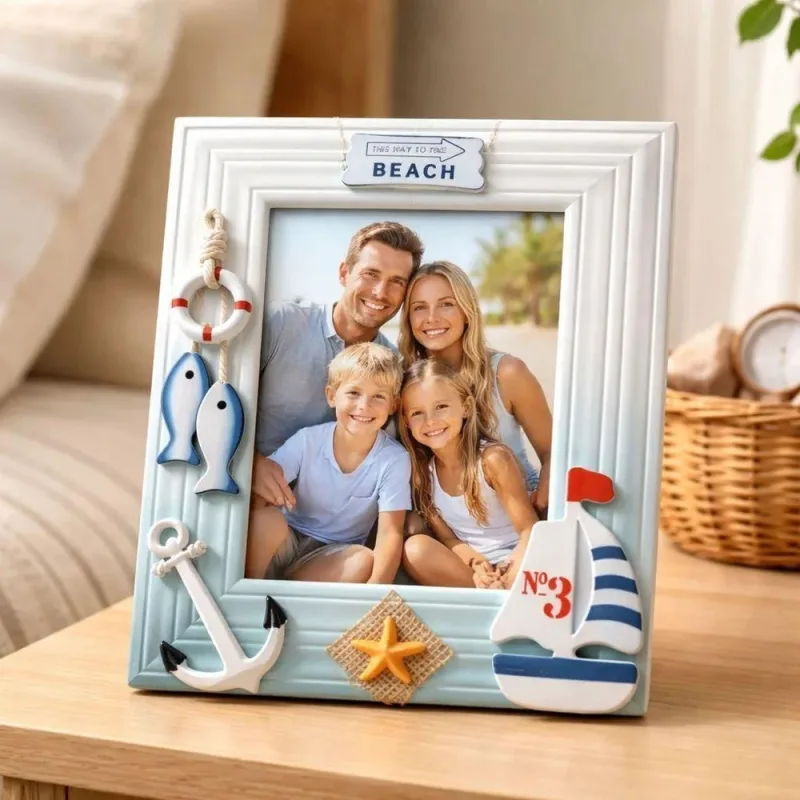 Porta Retrato Marítimo Náutico com Design Sofisticado Branco e Azul Claro Dantas 18CM - OUTRAS MARCAS - Agro
