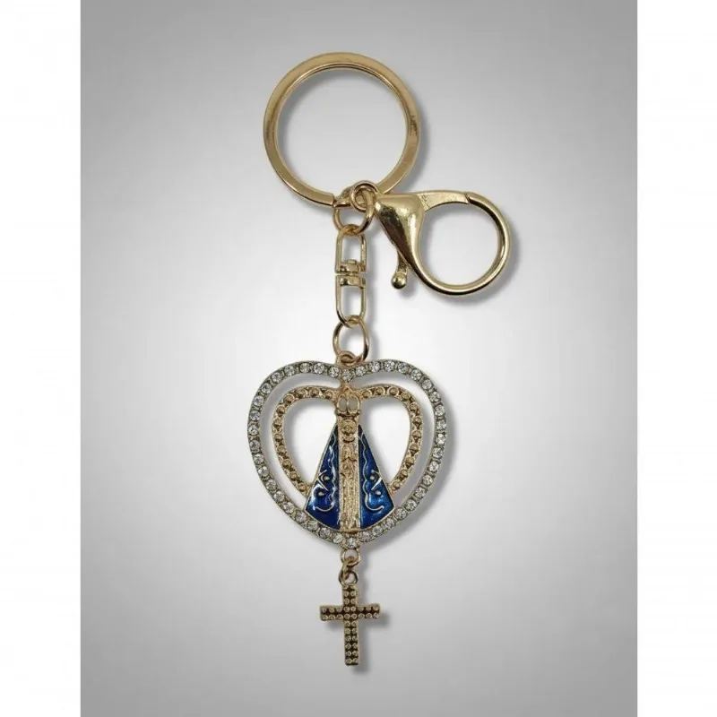 Chaveiro Religioso Nossa Senhora Aparecida Metal Dourado Com Crucifixo 12cm Dantas