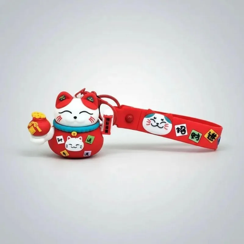 Chaveiro Dantas Maneki Neko Silicone 5,5cm Amarelo Gato Da Sorte Unissex