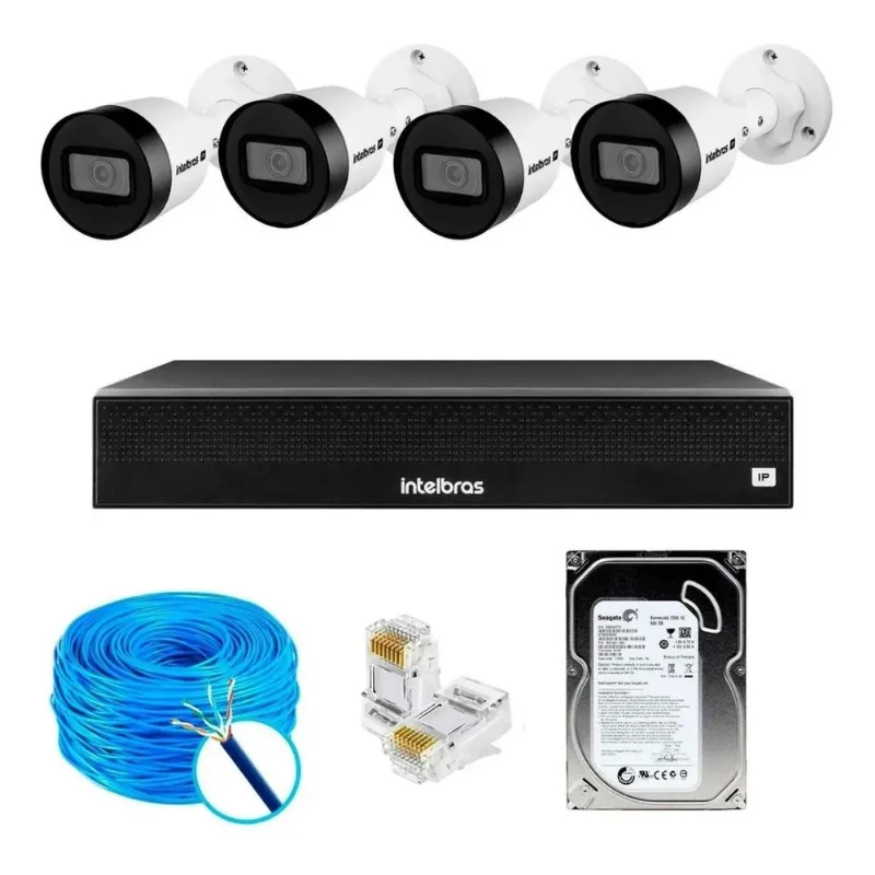 Kit Cftv 4 Câmeras Ip Intebras 1130 Nvd Intelbras 1408 1tb