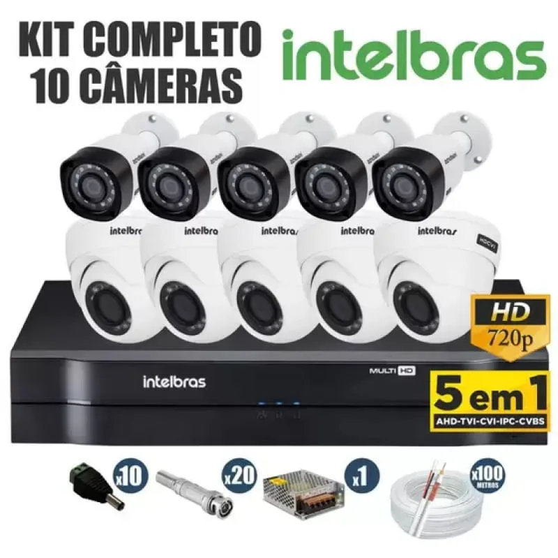 Kit 10 câmeras Intelbras 20metros completo alta definição - Intelbras - Suplementos Alimentares