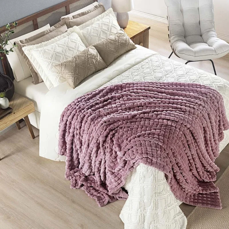 Coordenado Cobre Leito e Cobertor Tok Max Queen Ultrasoft Alto Relevo Dupla Face - Rosê - 100% Poliéster