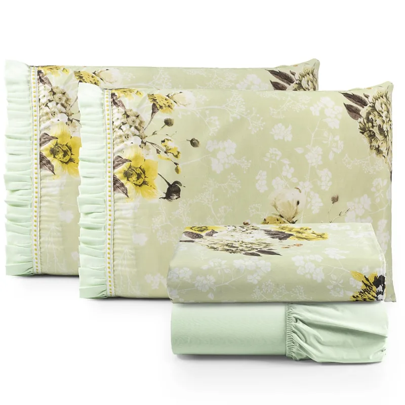 Jogo de Cama Lençol Queen Minuano 4 Peças - Verde - 100% Algodão