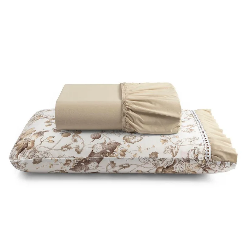 Jogo De Cama Lençol Solteiro Minuano 100% Algodão 2 Peças - Cáqui - 100% Algodão
