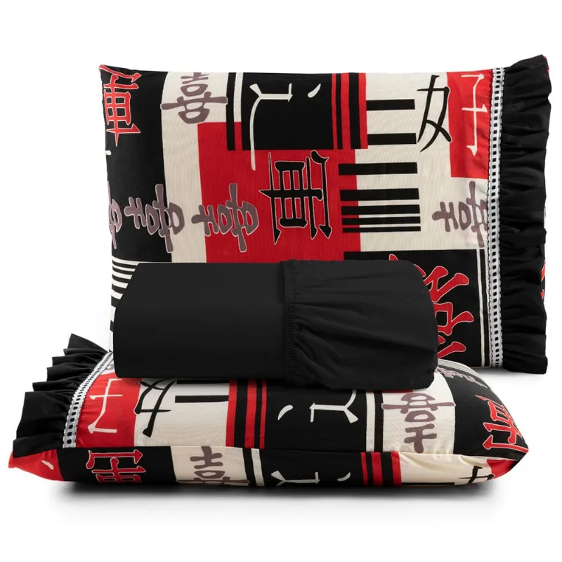Jogo de Cama Lençol King Minuano 100% Algodão 3 Peças - Preto - 100% Algodão
