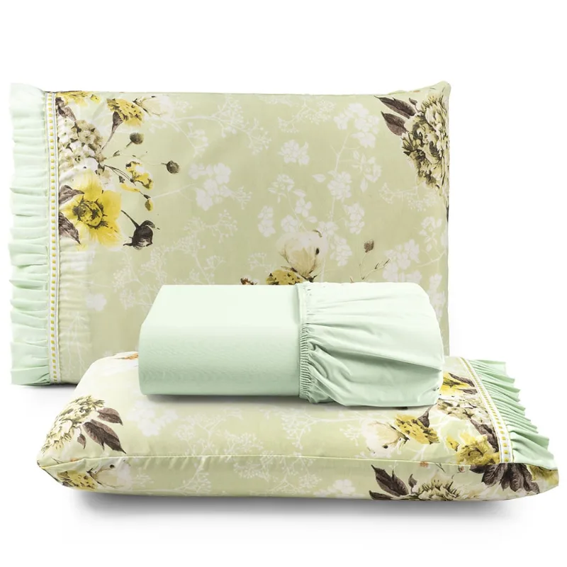 Jogo de Cama Lençol King Minuano 100% Algodão 3 Peças - Verde - 100% Algodão