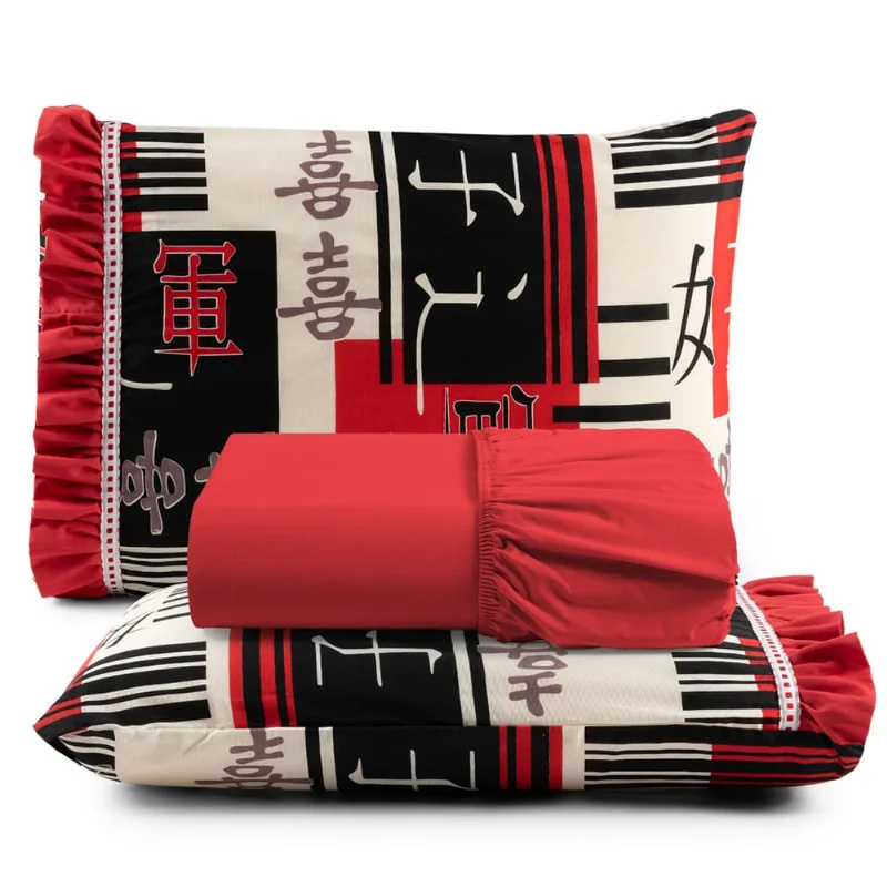 Jogo de Cama Lençol King Minuano 100% Algodão 3 Peças - Vermelho - 100% Algodão