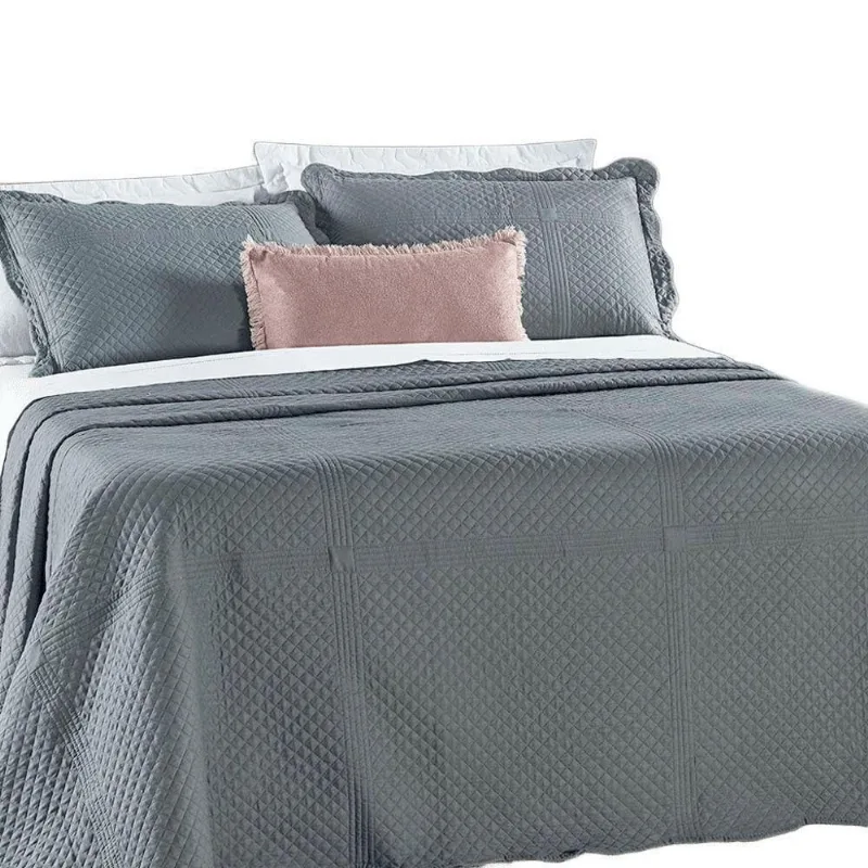 Kit Cobre Leito Colcha Clean Solteiro Dupla Face - Cinza