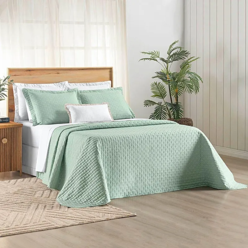 Kit Cobre Leito Colcha Marley King Dupla Face - Menta