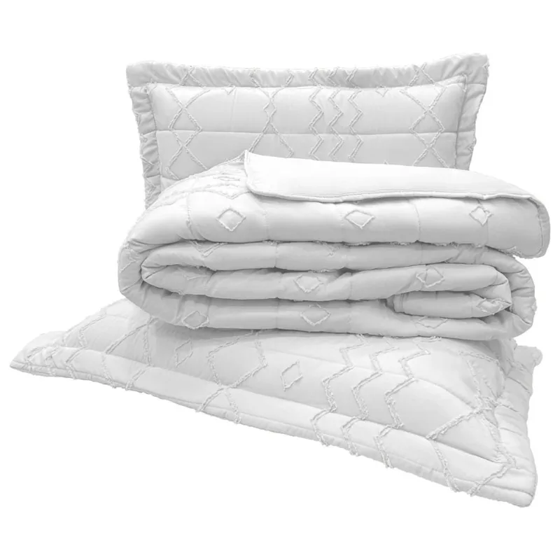 Kit Cobre Leito Colcha Stylo Casal Dupla Face 3 Peças - Branco - 100% Poliéster