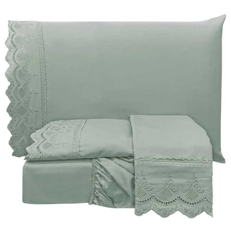 Jogo de Cama Lençol Queen Supremo Micropercal 300 Fios - Chumbo