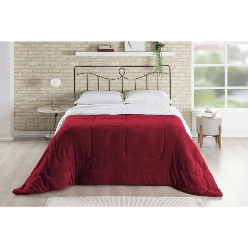 Cobertor Sherpa Casal Queen 2,40M X 2,20M Vermelho Inverno