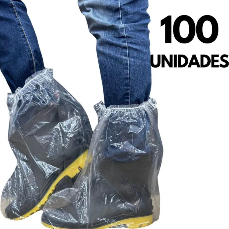 100 Botas Polietileno Com Elastico Impermeavel Transparente