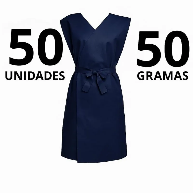 50 Avental Descartável Azul Marinho Sem Manga 50 Gramas