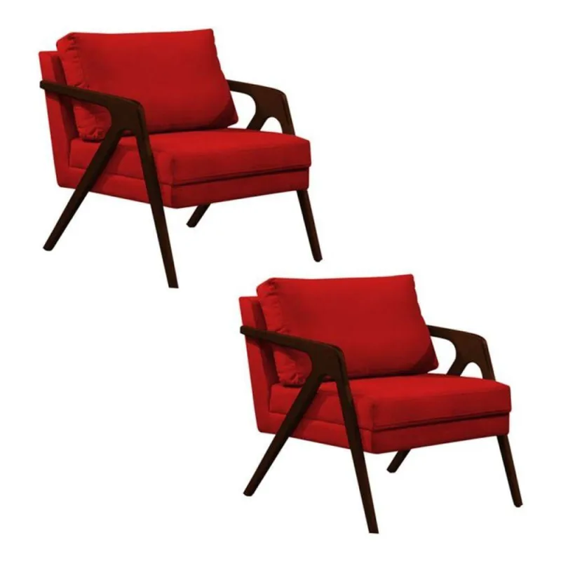Conjunto 2 Poltronas Sala De Estar Monique Madeira Castanho vermelho Veludo - OUTRAS - Móveis