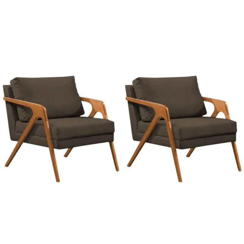 Conjunto 2 Poltronas Sala De Estar Monique Madeira Cerejeira Marrom Veludo - OUTRAS - Móveis