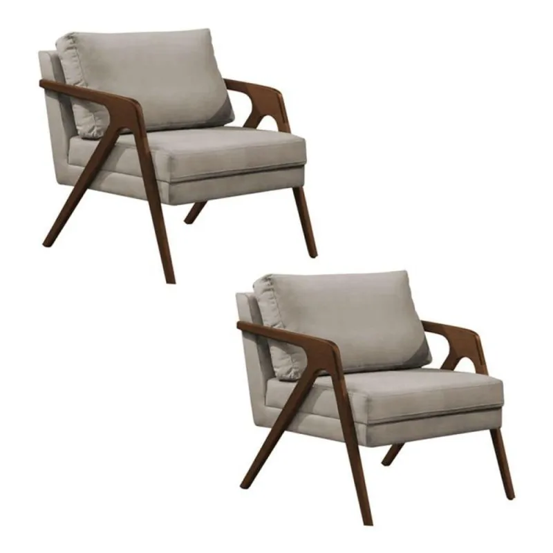 Conjunto 2 Poltronas Sala De Estar Monique Madeira Mel Bege Veludo - OUTRAS - Móveis