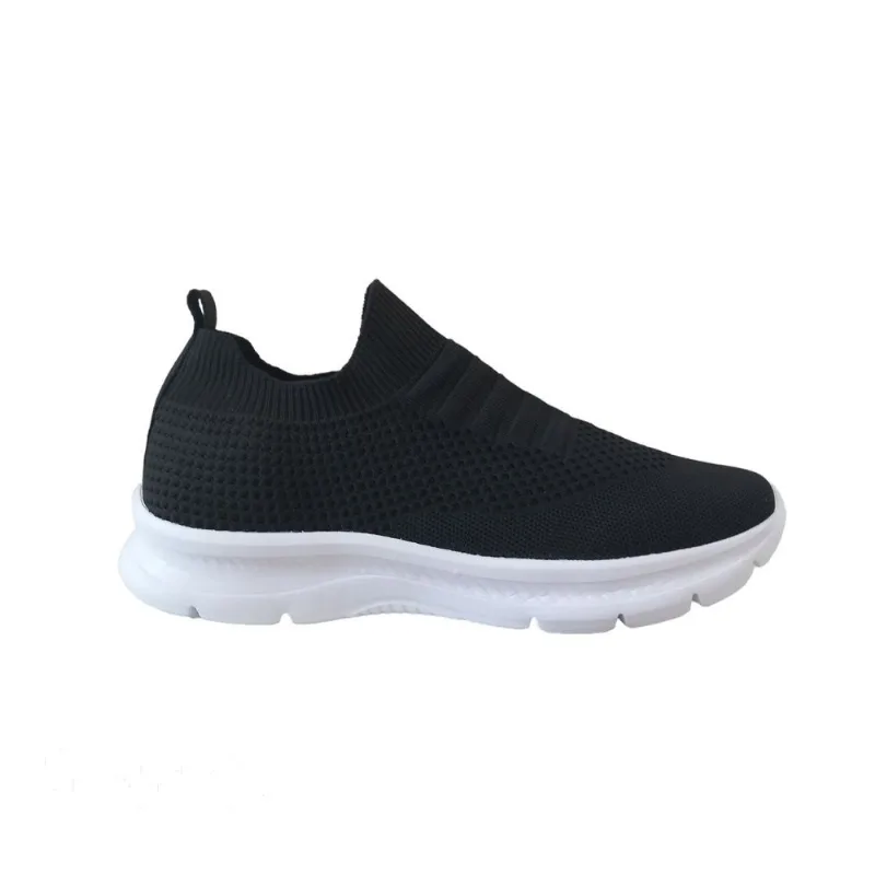 Tênis Feminino Meia Malha Knit Preto Sem Cadarço Conforto