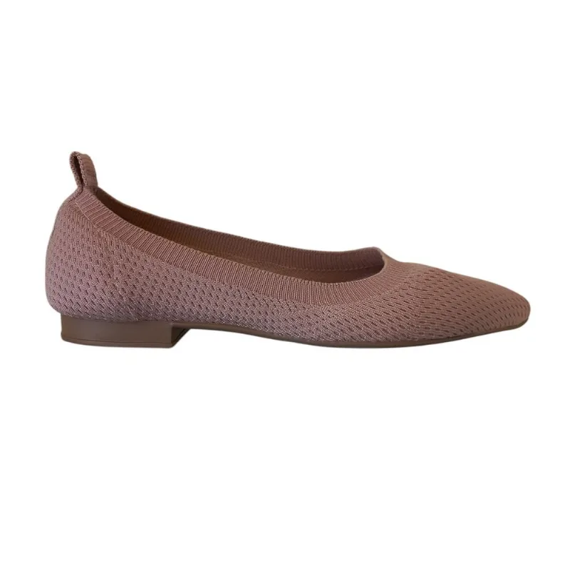 Sapatilha Feminina Em Malha Knit Tricô Bico Fino Rose Confort