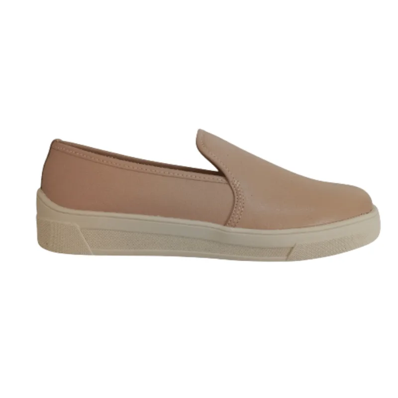 Tênis Feminino Slip On Iate Couro Legítimo Nude Calce Fácil