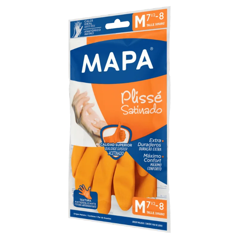Luva Multiuso Laranja Plissé Satinado Mapa M
