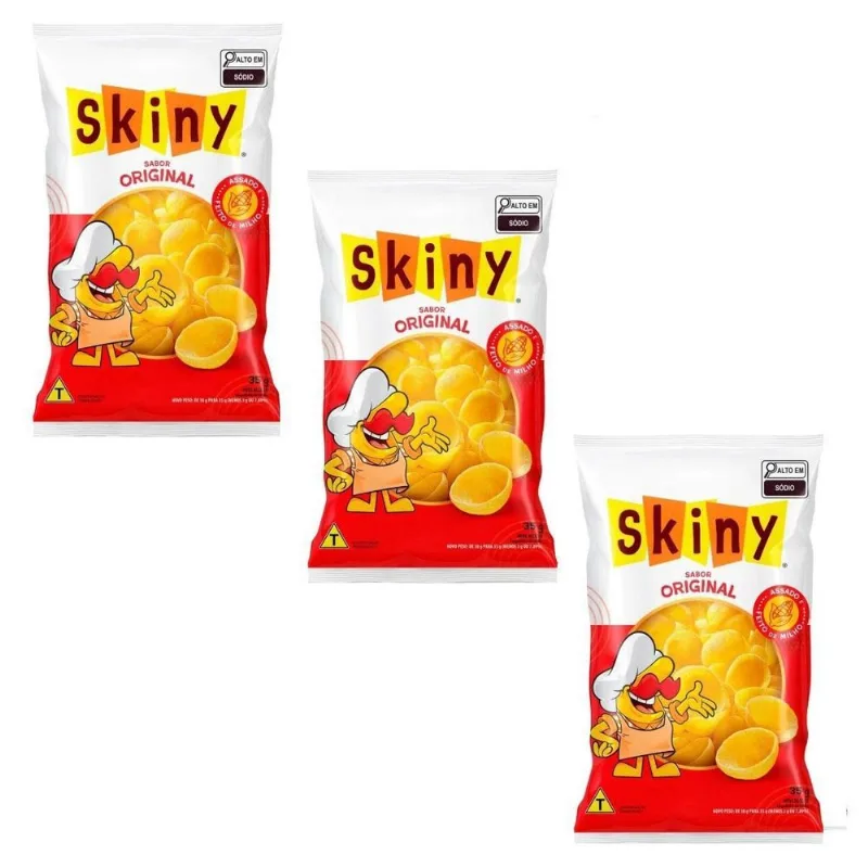 Kit 5 Salgadinhos De Milho Skiny Sabor Natural 35G Clássico