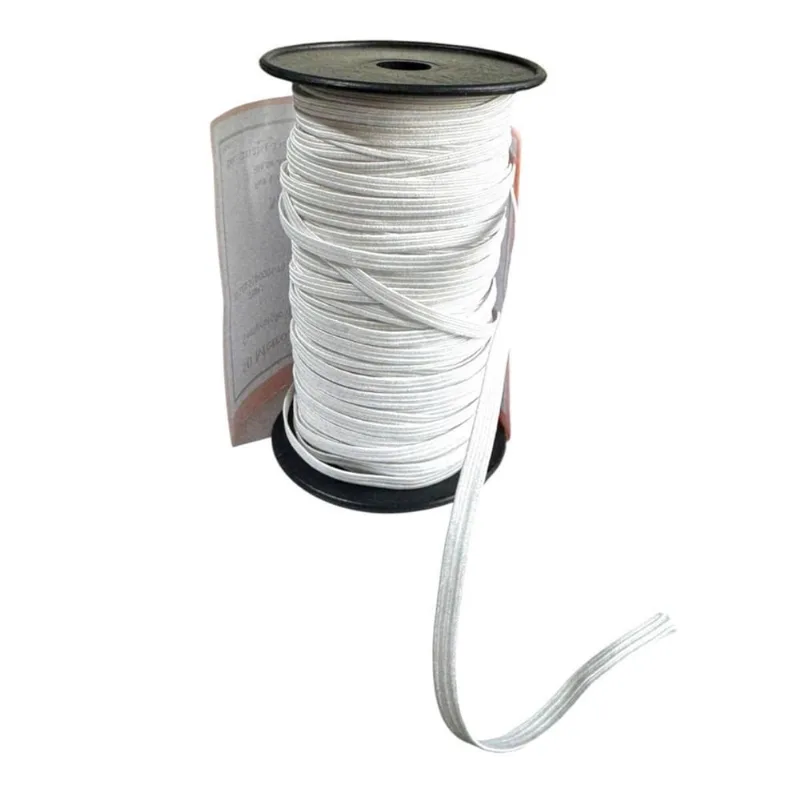 Kit 5 Rolos Elásticos Chato Número 6 De 0.4Mm Branco De 50M