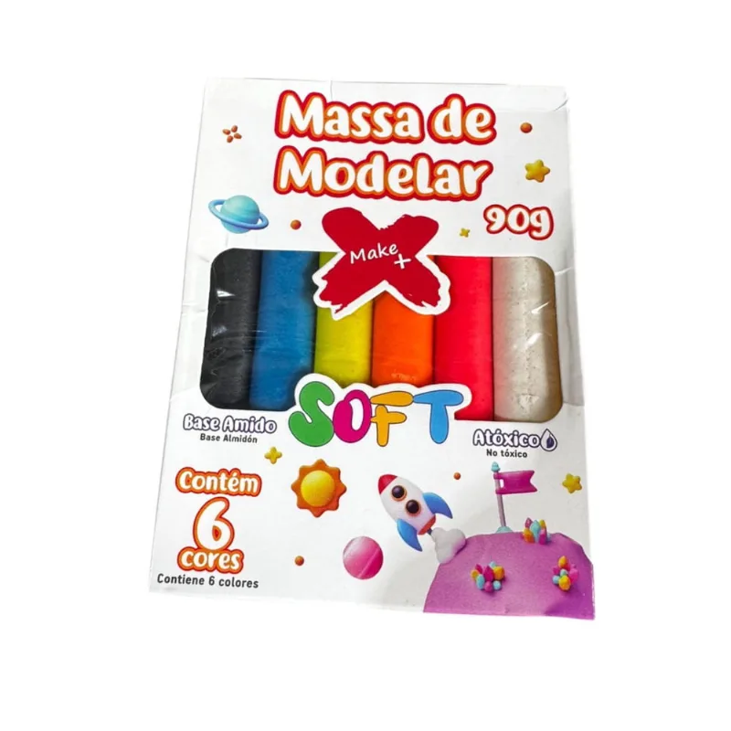 Kit 2 caixas de Massa De Modelar 6 cores Soft 90 gr colorida