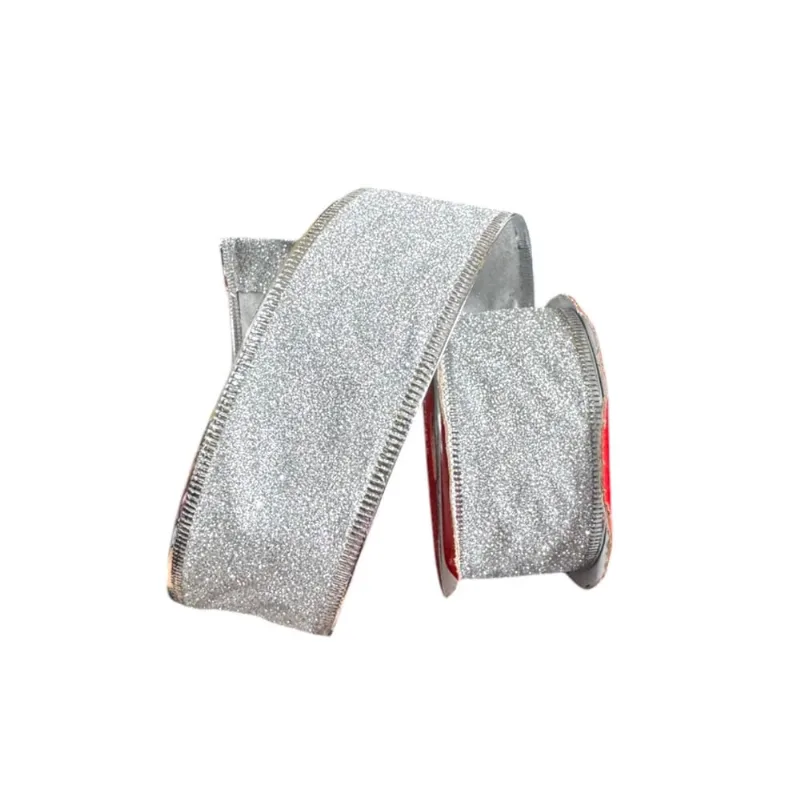 Fita Natalina prata com glitter 3.8cm x 3m p/ decoração