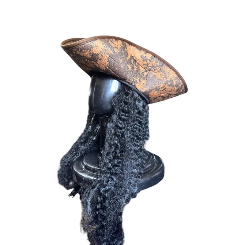 Chapéu Pirata com cabelo preto comprido Festa Fantasia