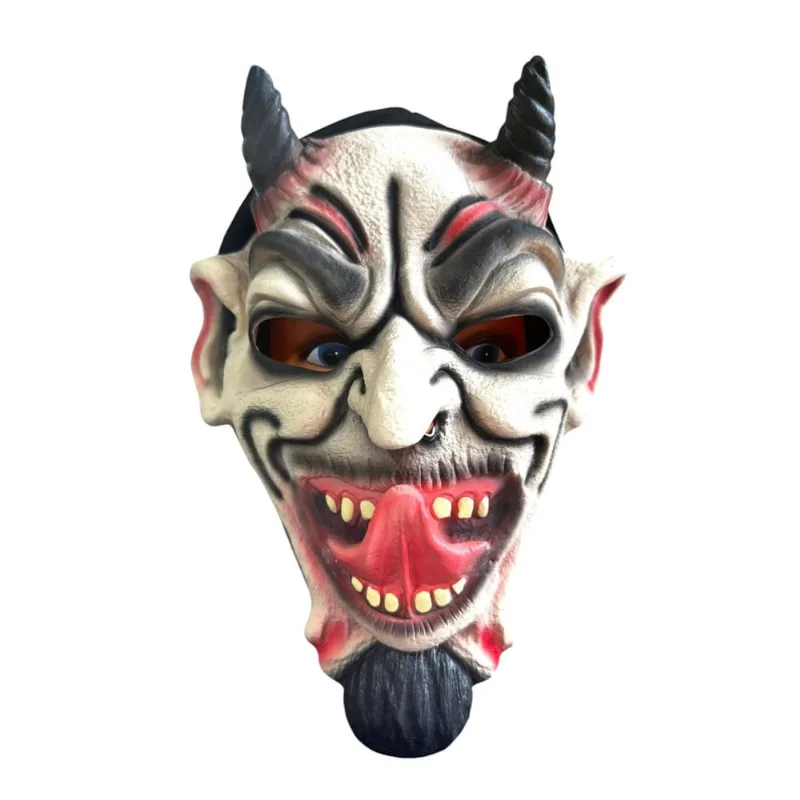 Fantasia Máscara Diabo Lucifer com língua pra fora e chifres