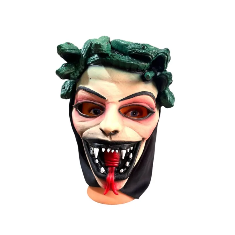 Fantasia Máscara de látex Medusa assustadora com capuz festa