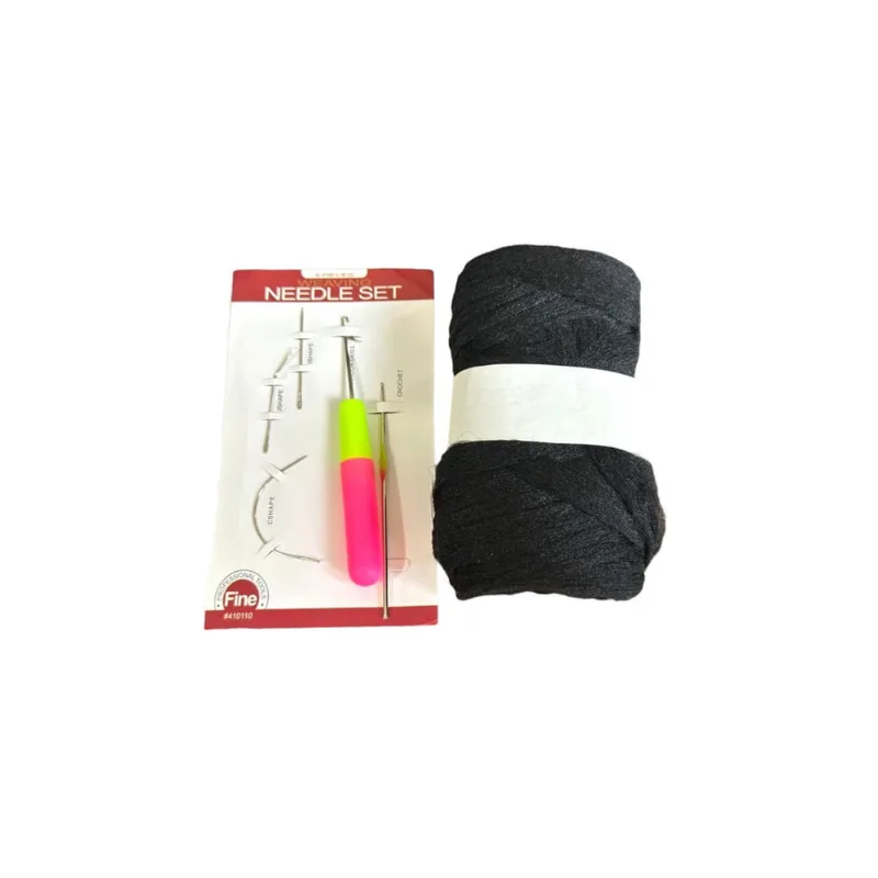 Kit material curso de trança Fio Panamá Preto + agulhas